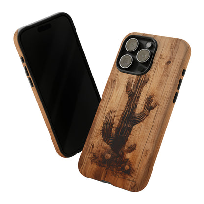 "Cactus Burnt Wood Design" Phone Case -Tough Cases