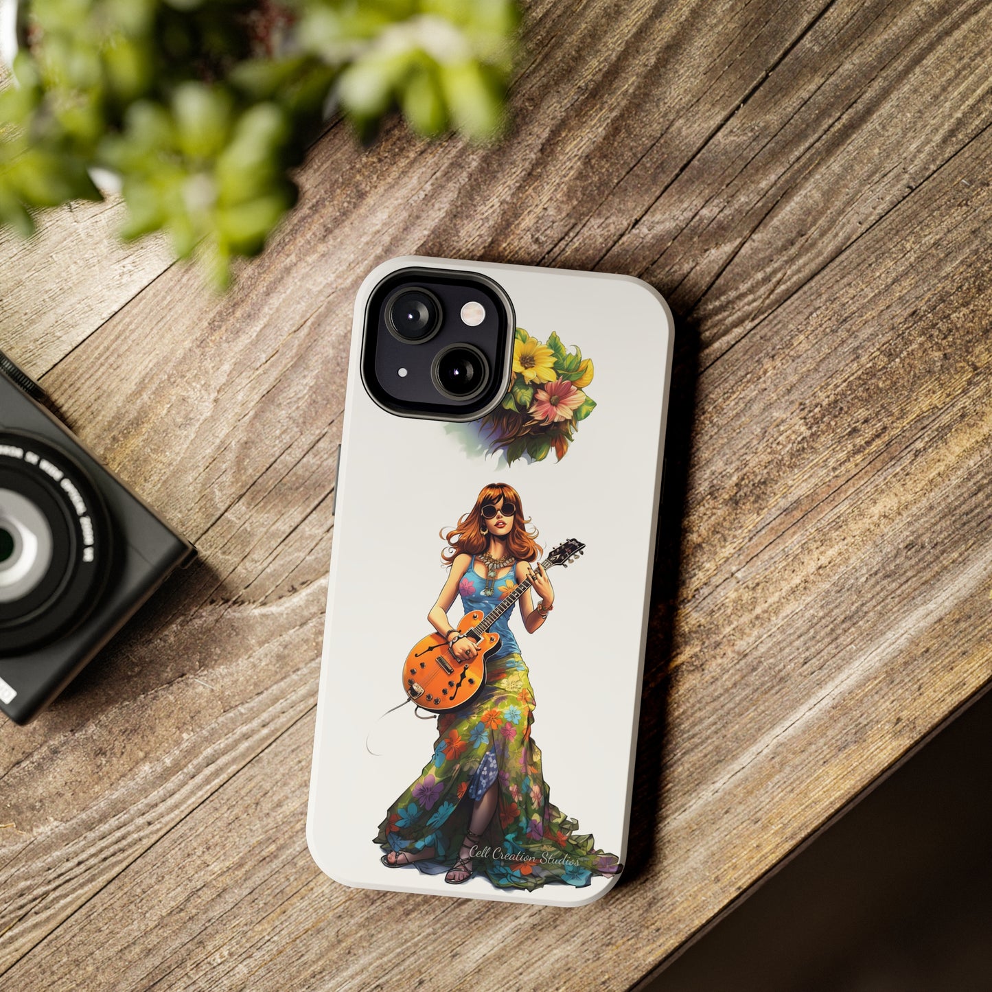 Introducing the "Hippie Chick Groove" Cell Phone Case – Retro Vibes and Musical Delight -Tough Phone Cases