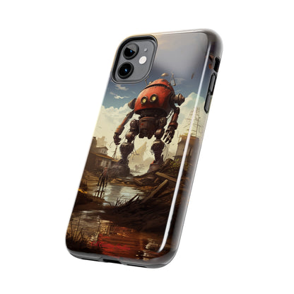 Introducing the "Urban Encounter" Cell Phone Case – Witness the Epic Convergence of Man and Giant Robot -Tough Phone Cases