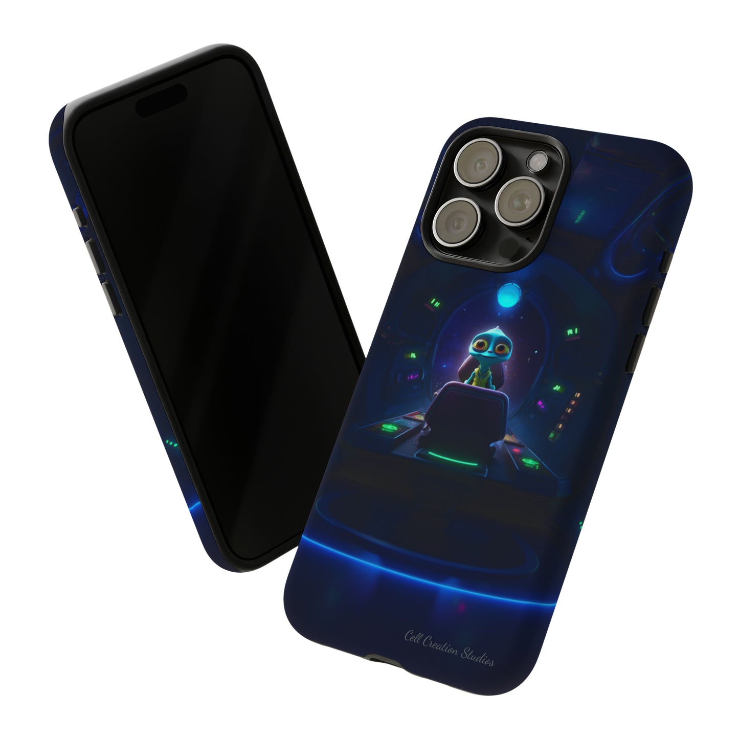 The "Galactic Buddy" Blue Alien Spaceship Phone Case -Tough Cases