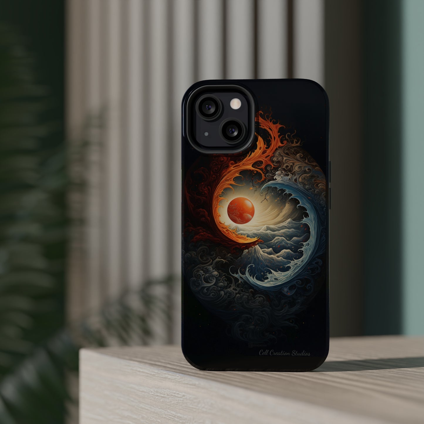 "Dual Elements Clash: Fire and Water Abstract" Phone Case -MagSafe Tough Cases