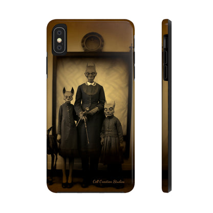 Introducing the "Vintage Odd Creatures" Cell Phone Case – Step into the Eerie Charm of a Haunting Family Portrait -Tough Phone Cases