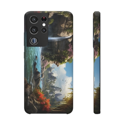 Introducing the "Nature's Cascade" Cell Phone Case – Capture Majestic Beauty with Rock Cliffs and Waterfall! -Snap Cases