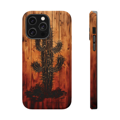 "Desert Vibes Cactus Burnt Wood Design" Phone Case -MagSafe Tough Cases