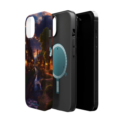 Introducing the "Riverside Serenity" Cell Phone Case – Embrace Peace with a Tranquil Town and Flowing River -MagSafe Tough Cases