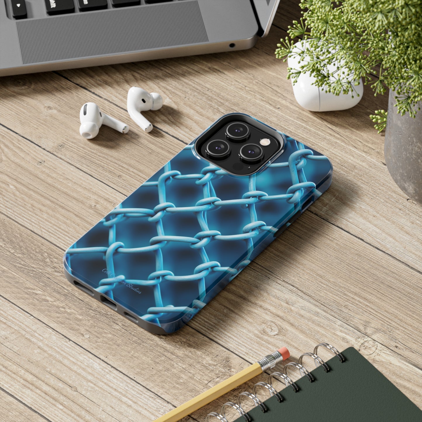 Introducing the "Elegant Chainlink" Cell Phone Case – Embrace Contemporary Style with Blue Chain Link Design -Tough Phone Cases