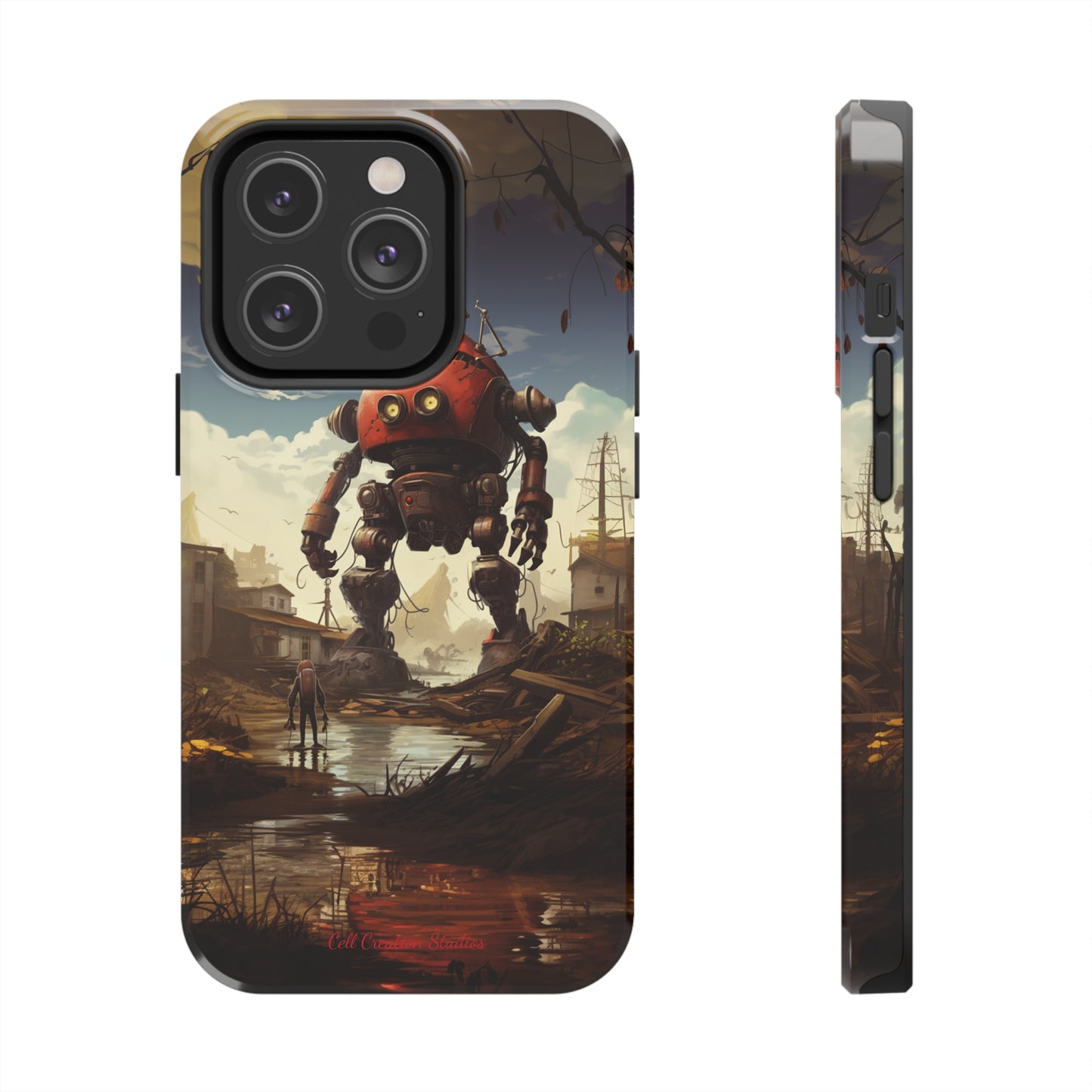 Introducing the "Urban Encounter" Cell Phone Case – Witness the Epic Convergence of Man and Giant Robot -Tough Phone Cases