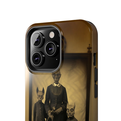 Introducing the "Vintage Odd Creatures" Cell Phone Case – Step into the Eerie Charm of a Haunting Family Portrait -Tough Phone Cases