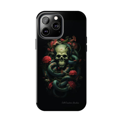 Introducing the "Serpentine Elegance" Cell Phone Case: Where Skulls and Snakes, Intertwine -Tough Phone Cases