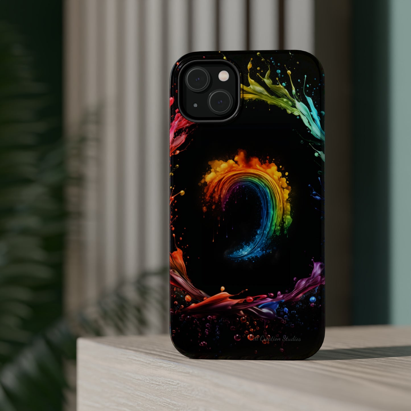 "Vibrant Swirls Painted on Black" Cell Phone Case -MagSafe Tough Cases