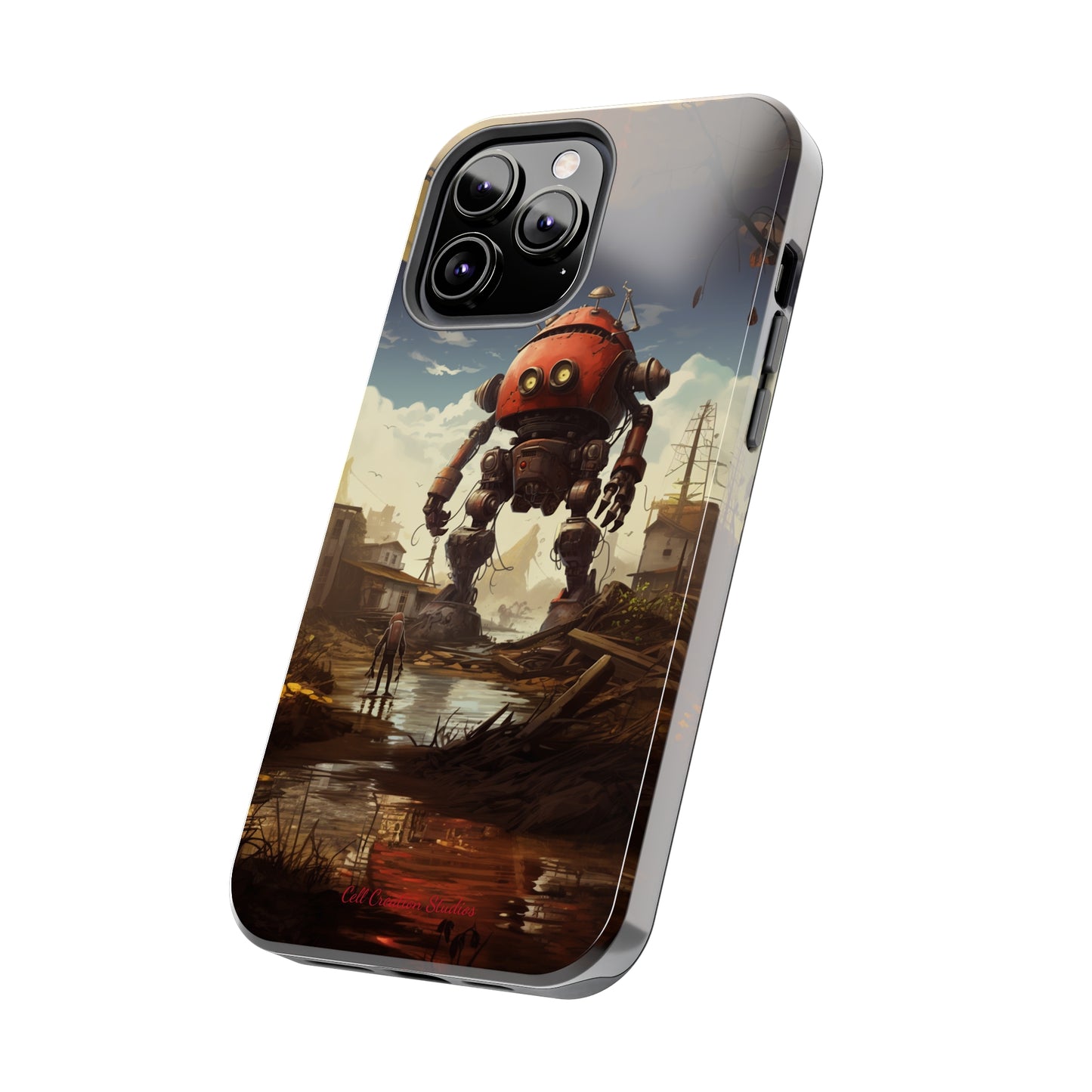 Introducing the "Urban Encounter" Cell Phone Case – Witness the Epic Convergence of Man and Giant Robot -Tough Phone Cases