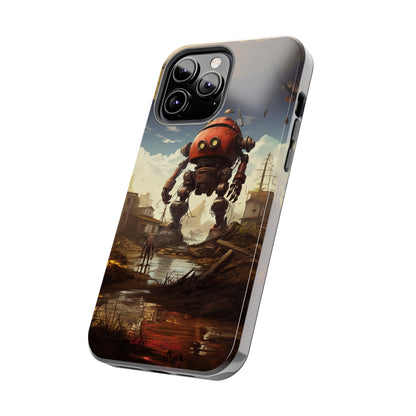 Introducing the "Urban Encounter" Cell Phone Case – Witness the Epic Convergence of Man and Giant Robot -Tough Phone Cases