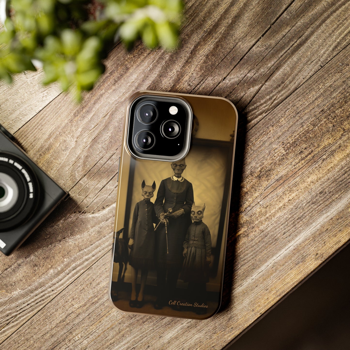 Introducing the "Vintage Odd Creatures" Cell Phone Case – Step into the Eerie Charm of a Haunting Family Portrait -Tough Phone Cases