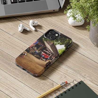 Introducing the "1930s Americana Revival" Cell Phone Case – Relive Vintage Charm with Classic Car, Barn, and the Stars and Stripes -Tough Phone Cases