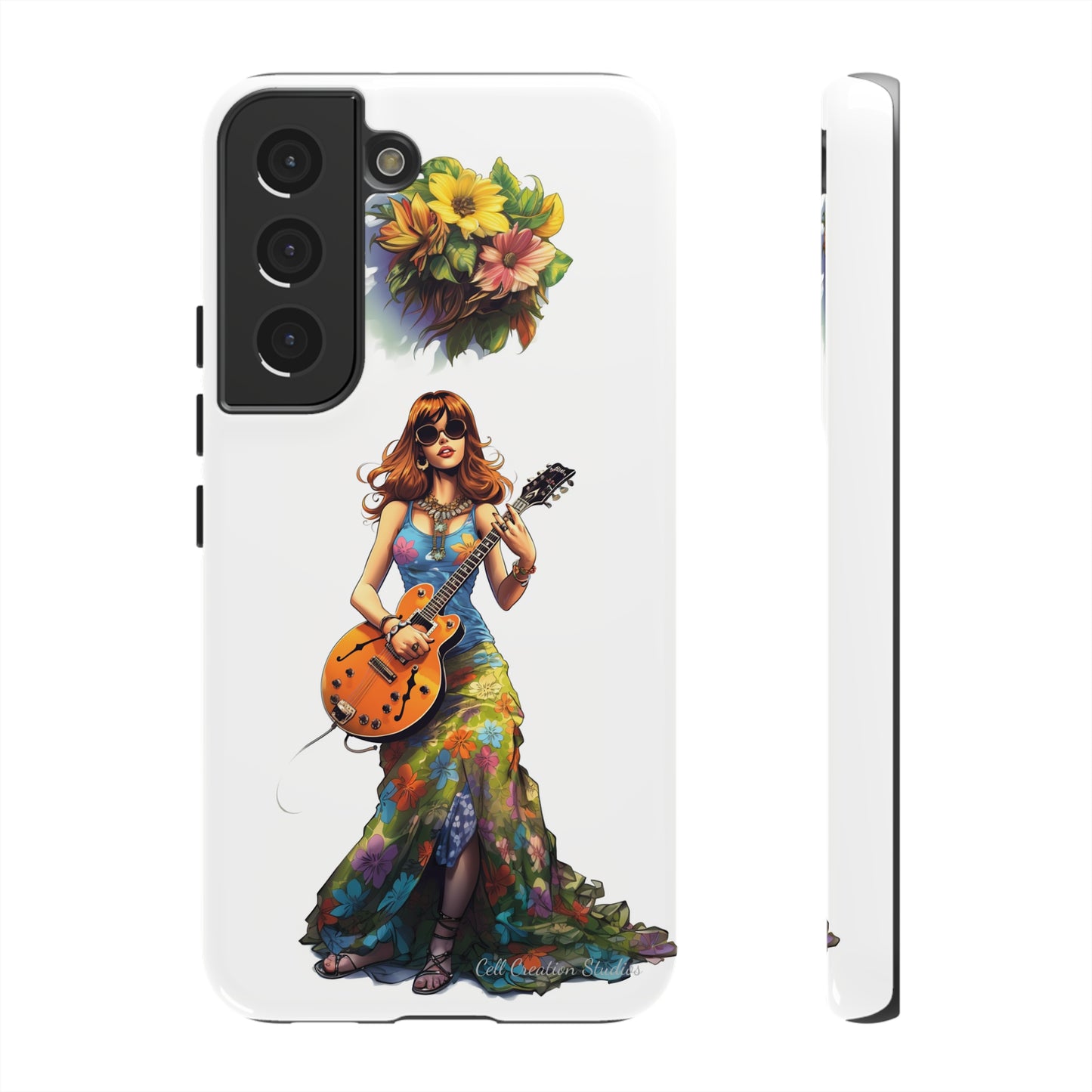 Introducing the "Hippie Chick Groove" Cell Phone Case – Retro Vibes and Musical Delight -Tough Cases