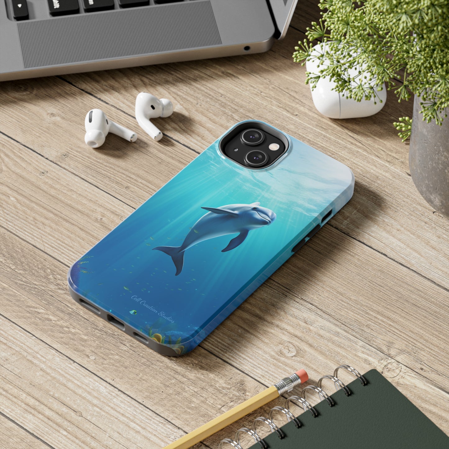 Introducing the "Dolphin Serenity" Cell Phone Case – Dive into Tranquility with a Graceful Dolphin -Tough Phone Cases