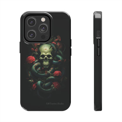 Introducing the "Serpentine Elegance" Cell Phone Case: Where Skulls and Snakes, Intertwine -Tough Phone Cases