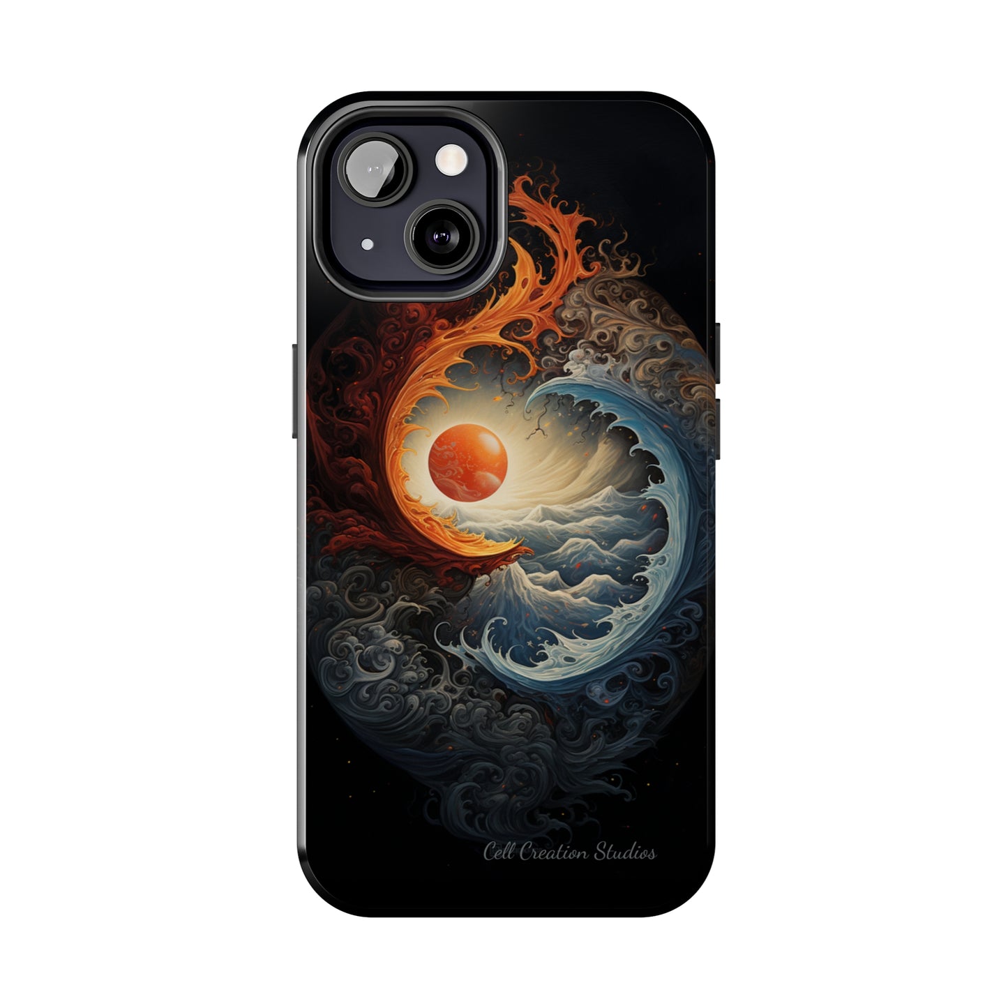 "Dual Elements Clash: Fire and Water Abstract" Phone Case -Tough Phone Cases