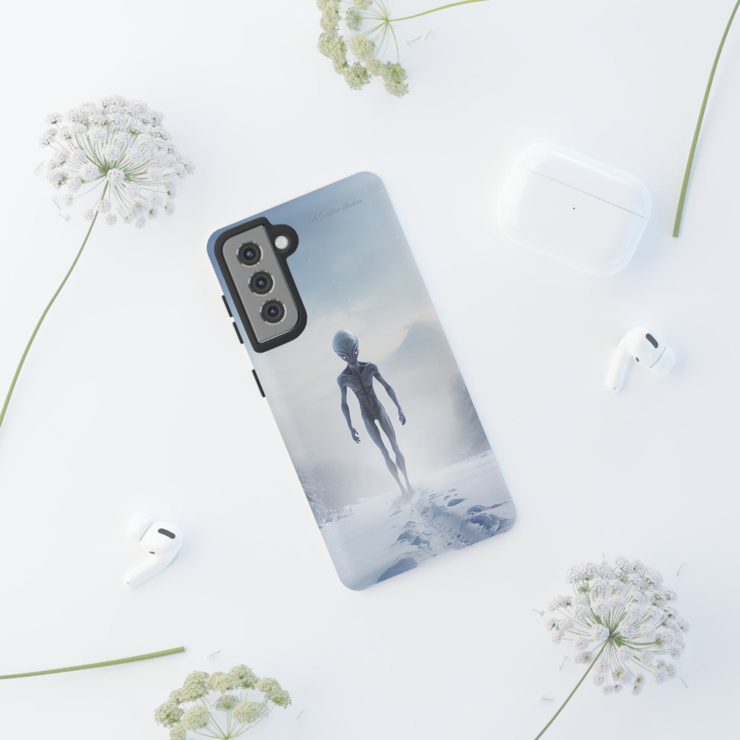 Introducing the "Frosty Extraterrestrial" Cell Phone Case – Embrace Alien Intrigue Amidst the Snowscape -Tough Cases