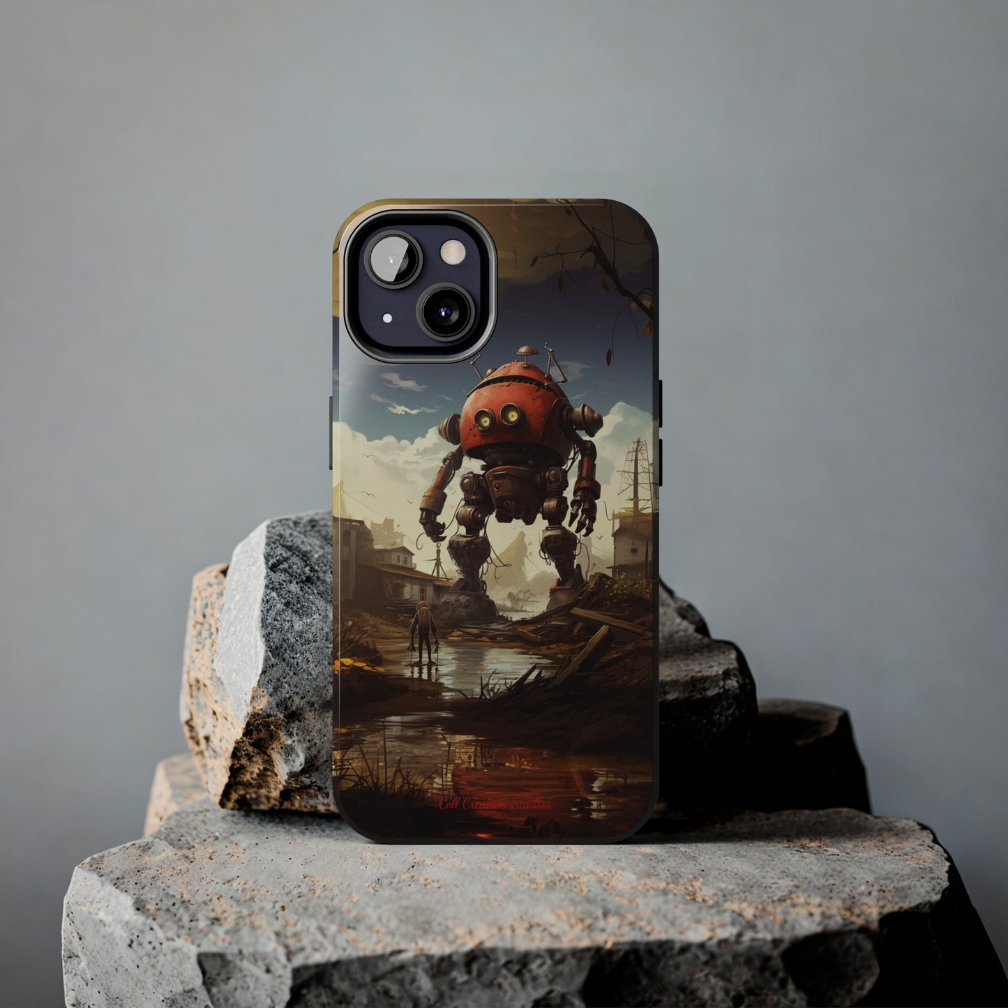 Introducing the "Urban Encounter" Cell Phone Case – Witness the Epic Convergence of Man and Giant Robot -Tough Phone Cases