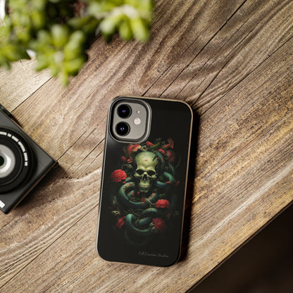 Introducing the "Serpentine Elegance" Cell Phone Case: Where Skulls and Snakes, Intertwine -Tough Phone Cases