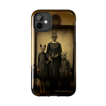 Introducing the "Vintage Odd Creatures" Cell Phone Case – Step into the Eerie Charm of a Haunting Family Portrait -Tough Phone Cases