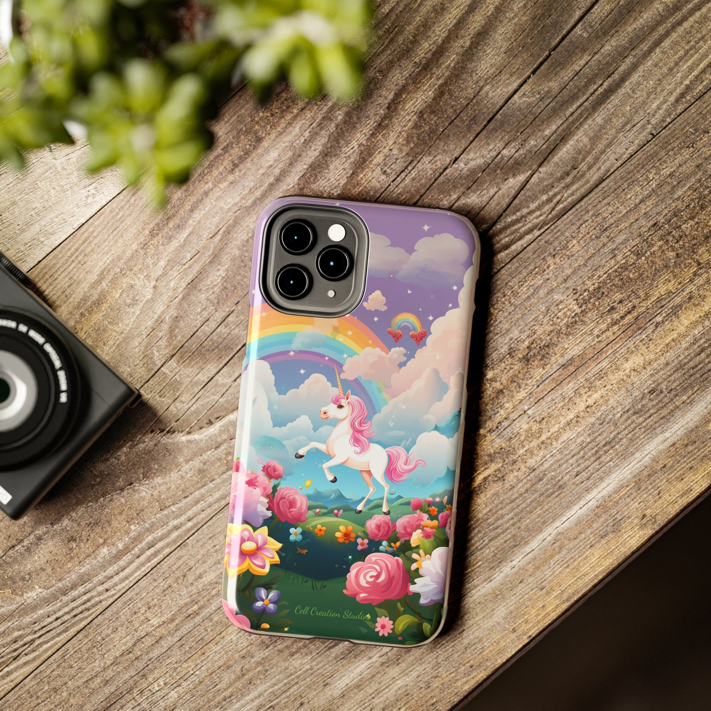 Introducing the "Floral Enchantment" Cell Phone Case – Embrace Your Imagination with a Unicorn in a Field of Flowers -Tough Phone Cases