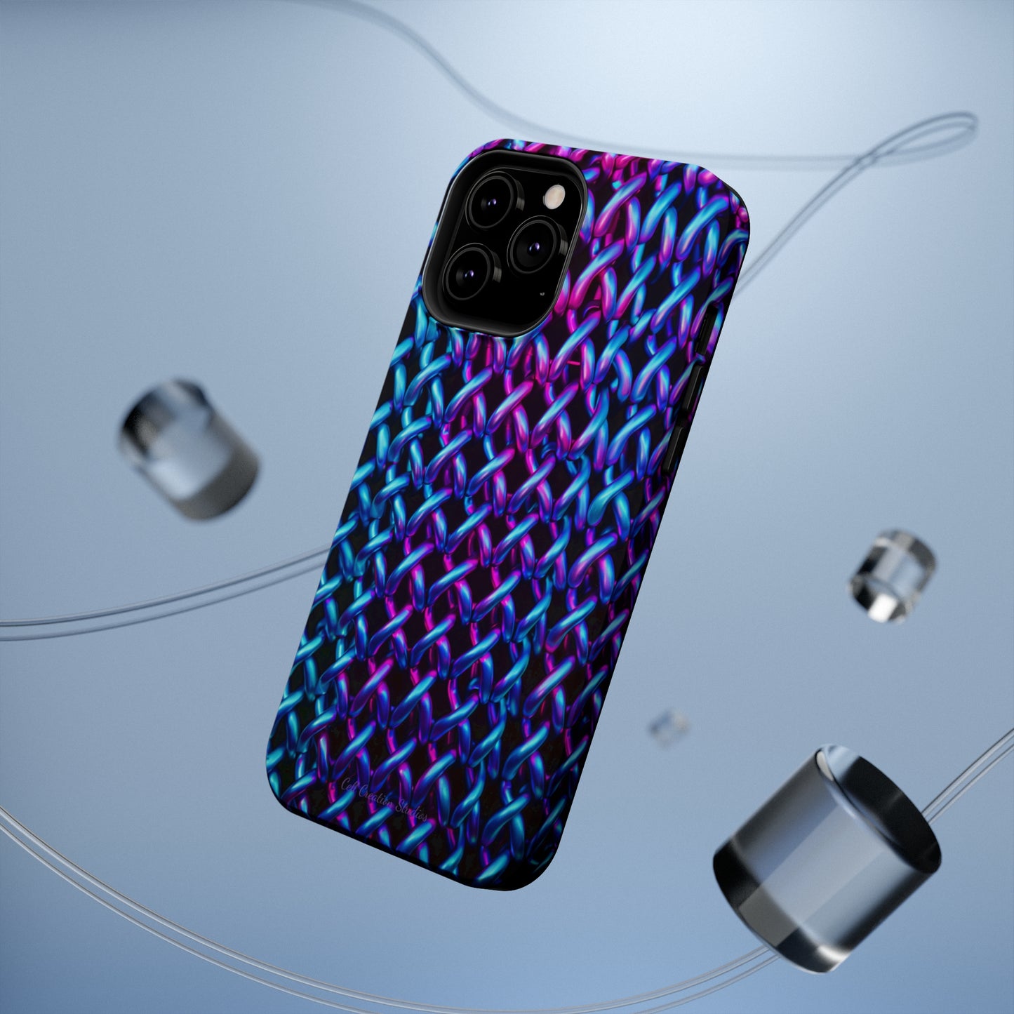 Introducing the "Neon Chainlink Glow" Cell Phone Case – Illuminate Your Style with Vibrant Chain Pattern Design -MagSafe Tough Cases