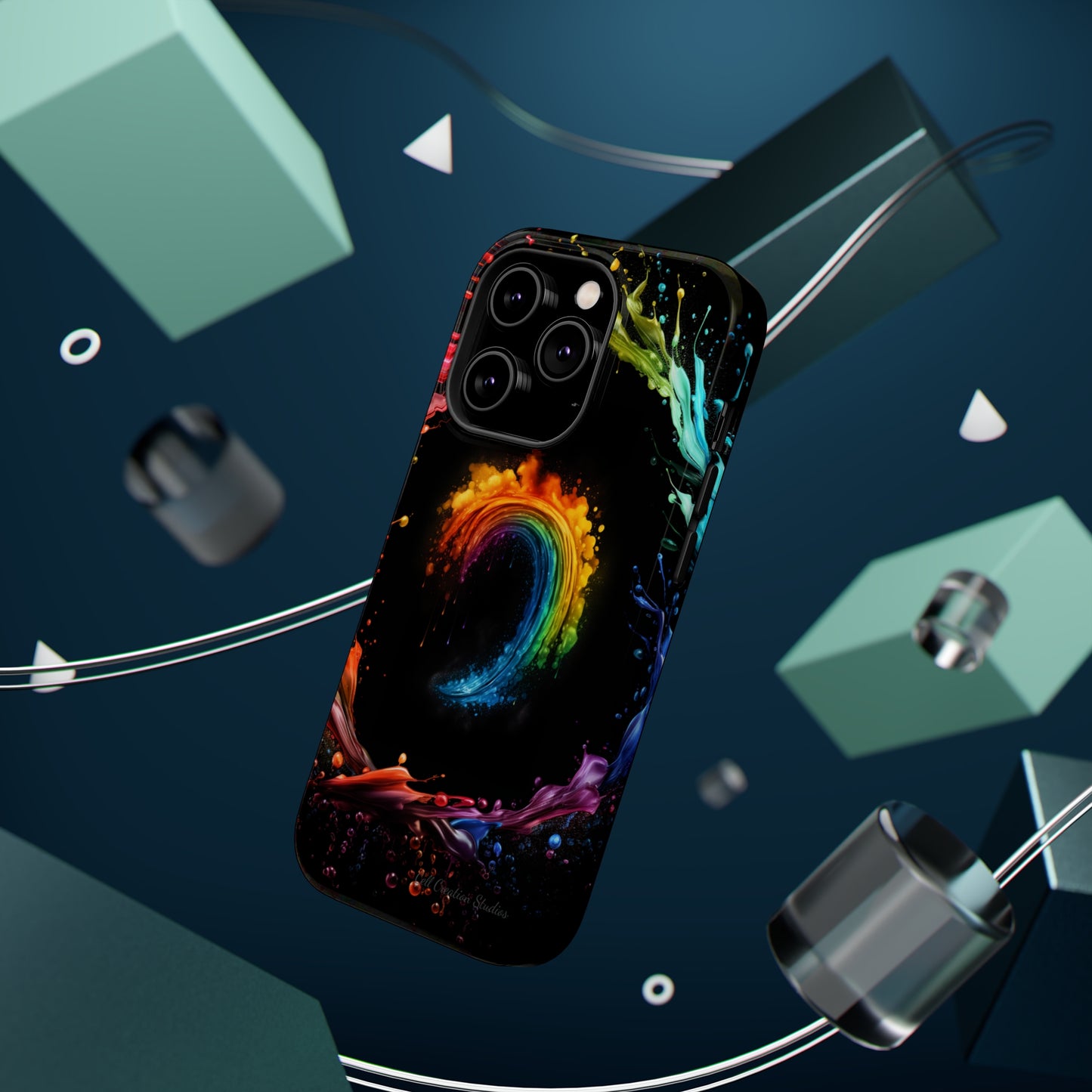 "Vibrant Swirls Painted on Black" Cell Phone Case -MagSafe Tough Cases