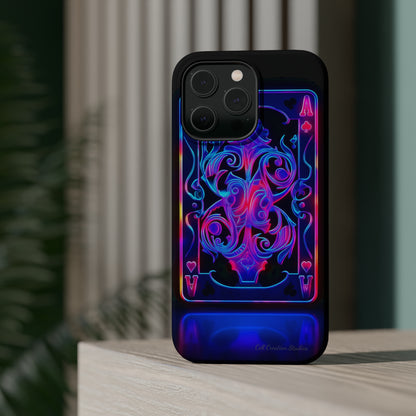 Introducing the "Neon Ace of Hearts" Cell Phone Case – Elevate Your Style with a Dazzling Card -MagSafe Tough Cases