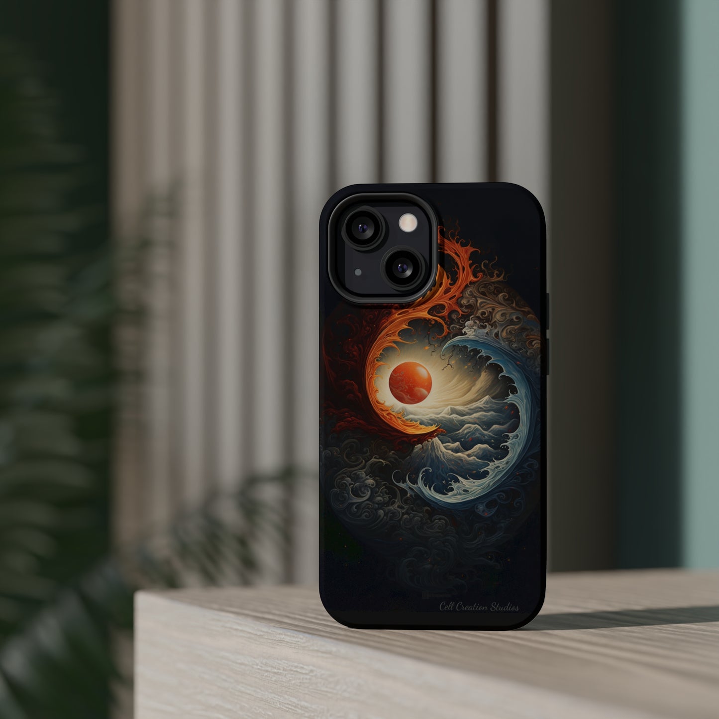 "Dual Elements Clash: Fire and Water Abstract" Phone Case -MagSafe Tough Cases