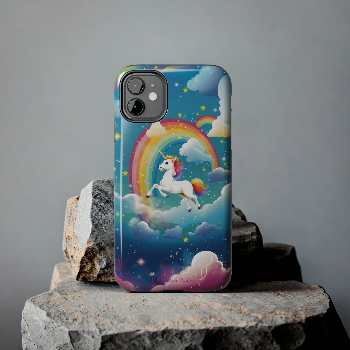 Introducing the "Rainbow Soar" Cell Phone Case – Embark on a Whimsical Journey with a Flying Unicorn -Tough Phone Cases