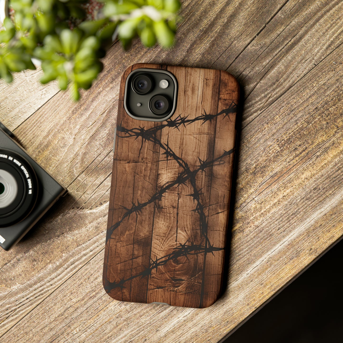 "Elegant Barb Wire on Wood" Embrace Rustic Style -Tough Phone Cases