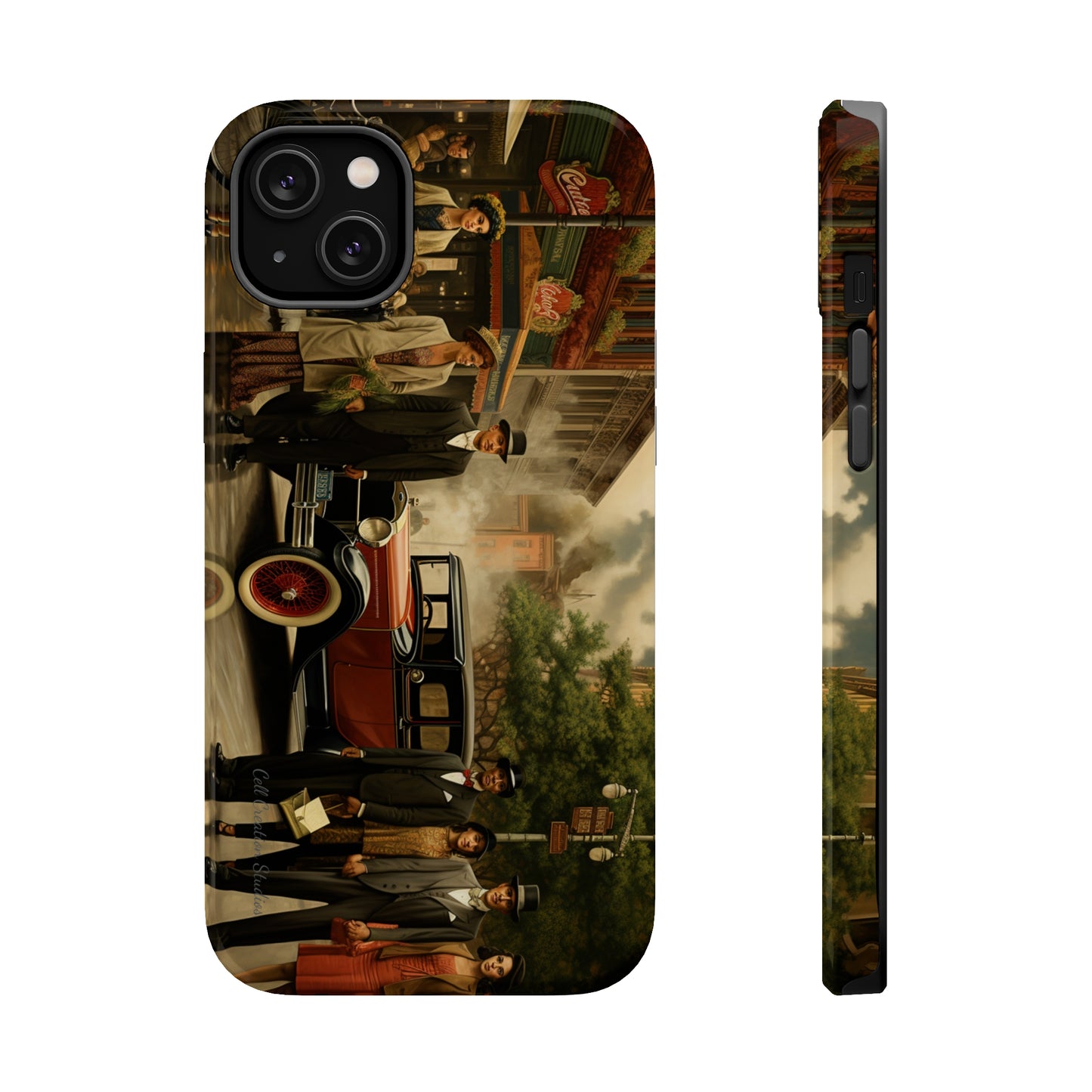 Introducing the "1920s Americana Revival" Cell Phone Case – Step into Nostalgic Elegance with a Vintage Street Scene! -MagSafe Tough Cases