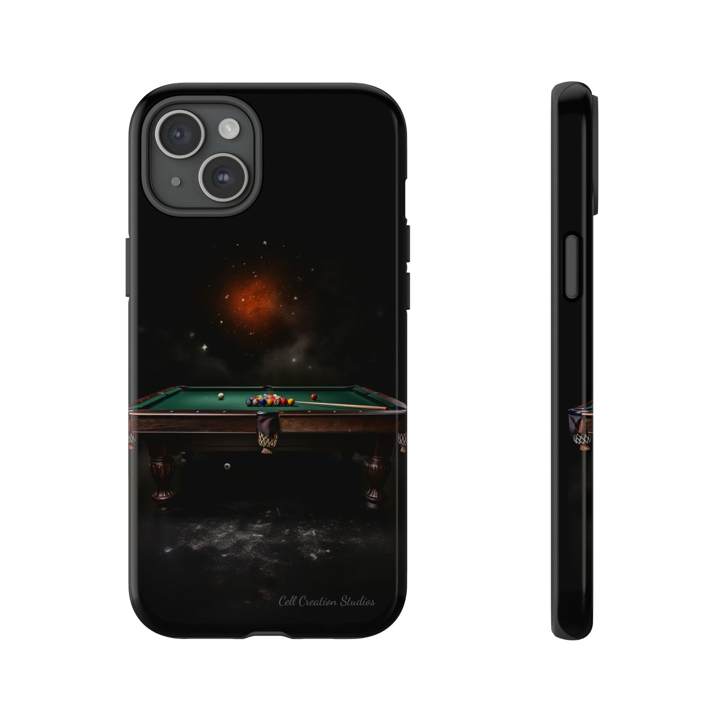 "Rack 'Em Up in Style: Pool Table-Themed Phone Case with Space Background"-Tough Cases