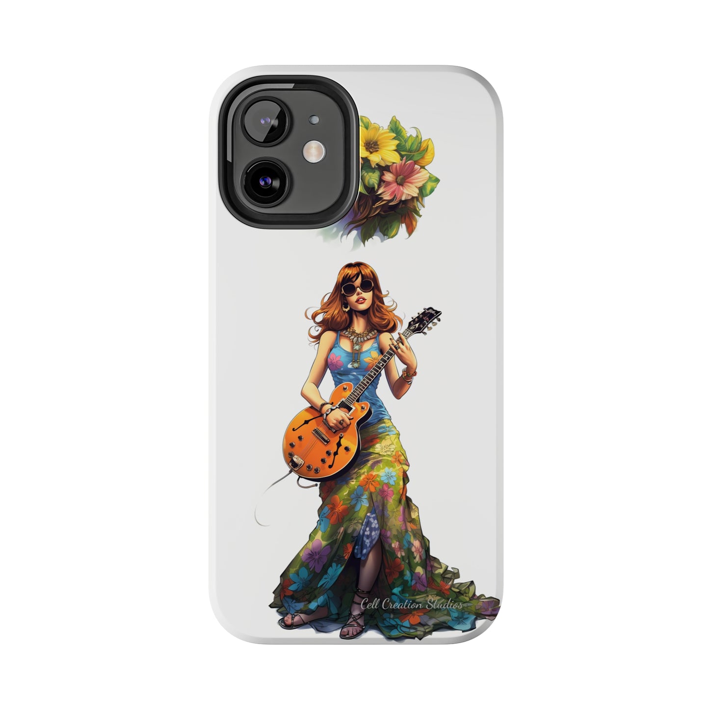 Introducing the "Hippie Chick Groove" Cell Phone Case – Retro Vibes and Musical Delight -Tough Phone Cases