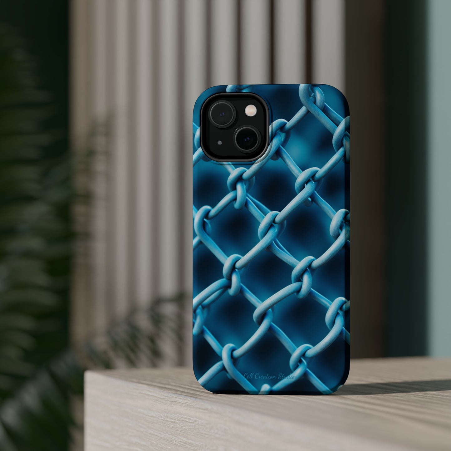 Introducing the "Elegant Chainlink" Cell Phone Case – Embrace Contemporary Style with Blue Chain Link Design -MagSafe Tough Cases