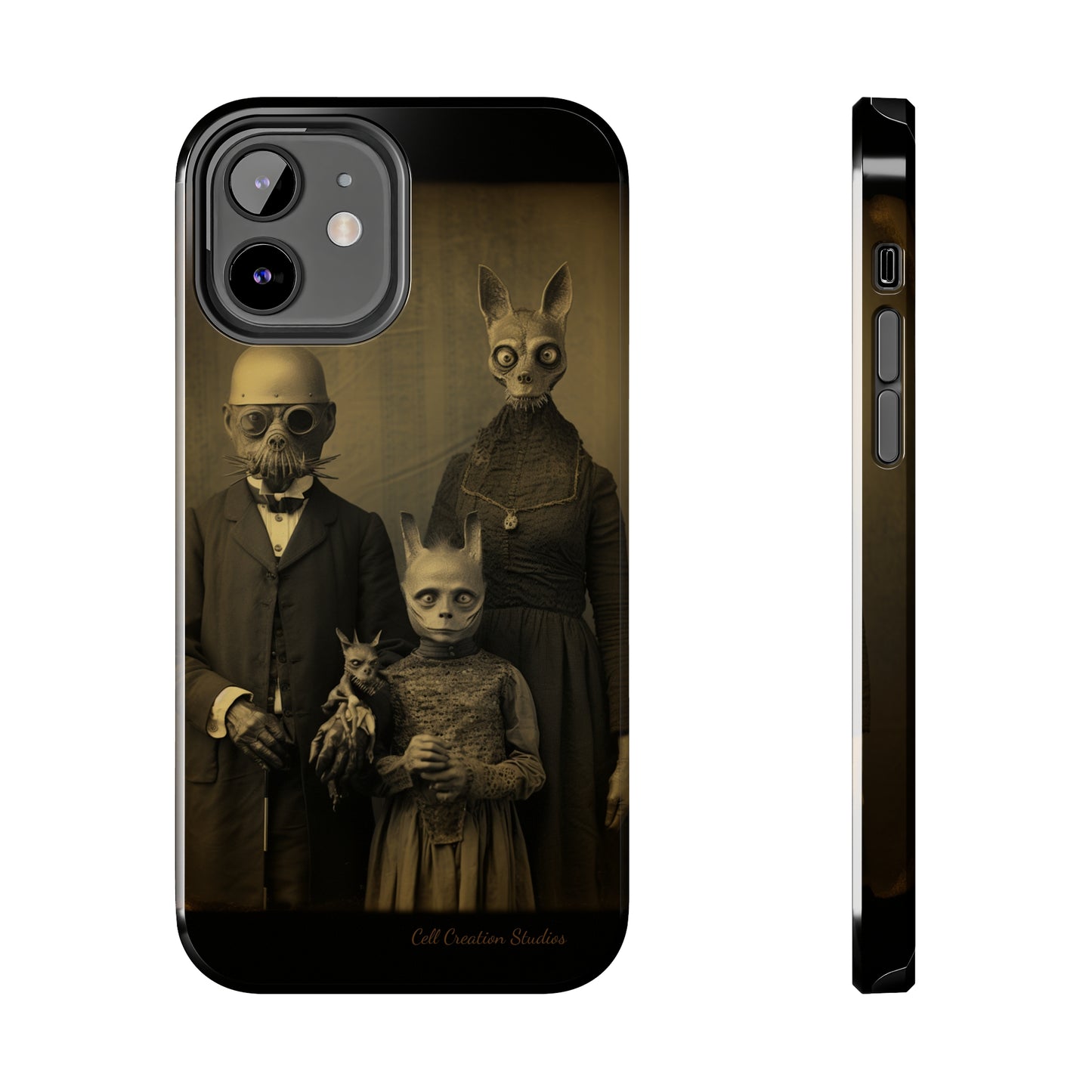 Introducing the "Vintage Odd Creatures" Cell Phone Case – Step into the Eerie Charm of a Haunting Family Portrait -Tough Phone Cases