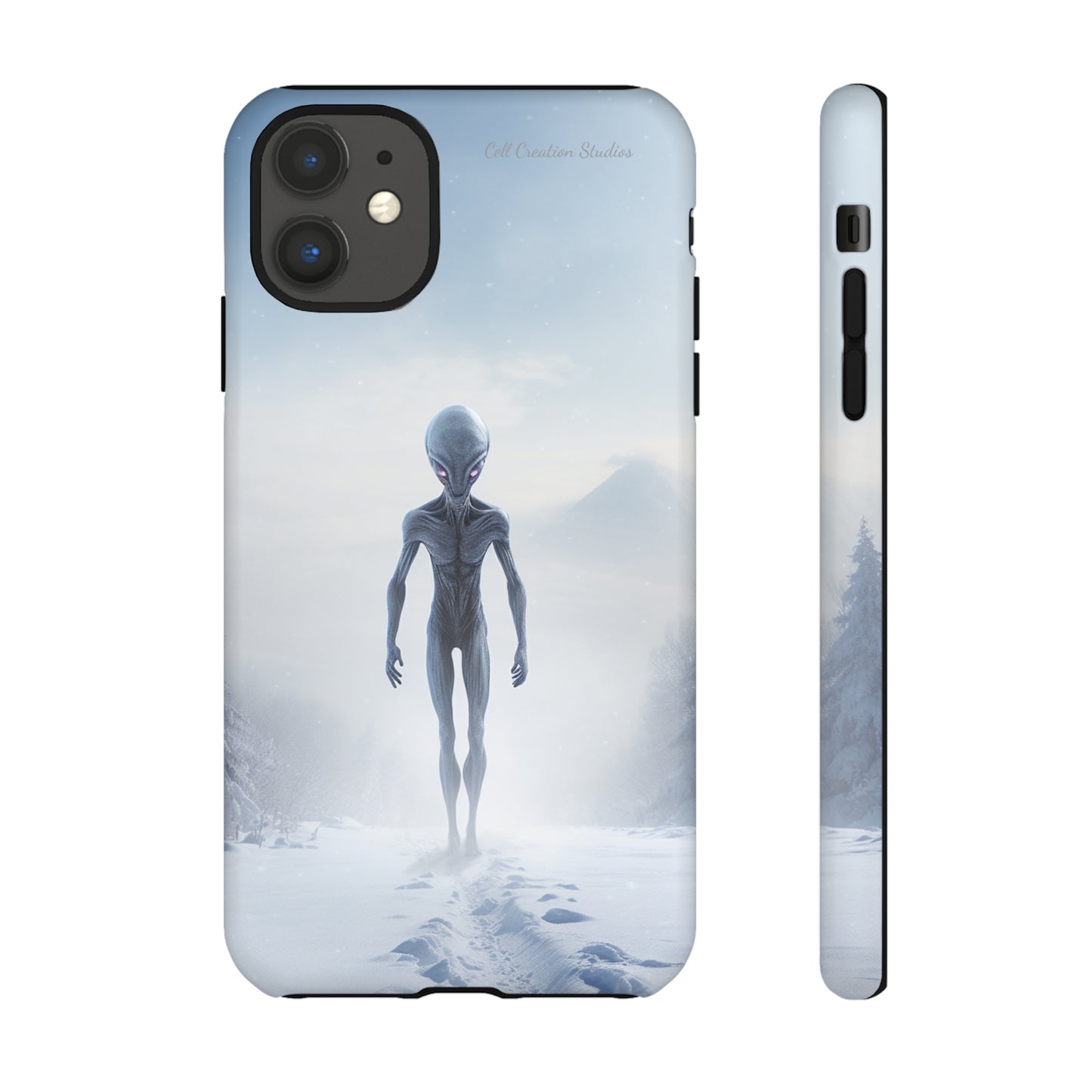 Introducing the "Frosty Extraterrestrial" Cell Phone Case – Embrace Alien Intrigue Amidst the Snowscape -Tough Cases