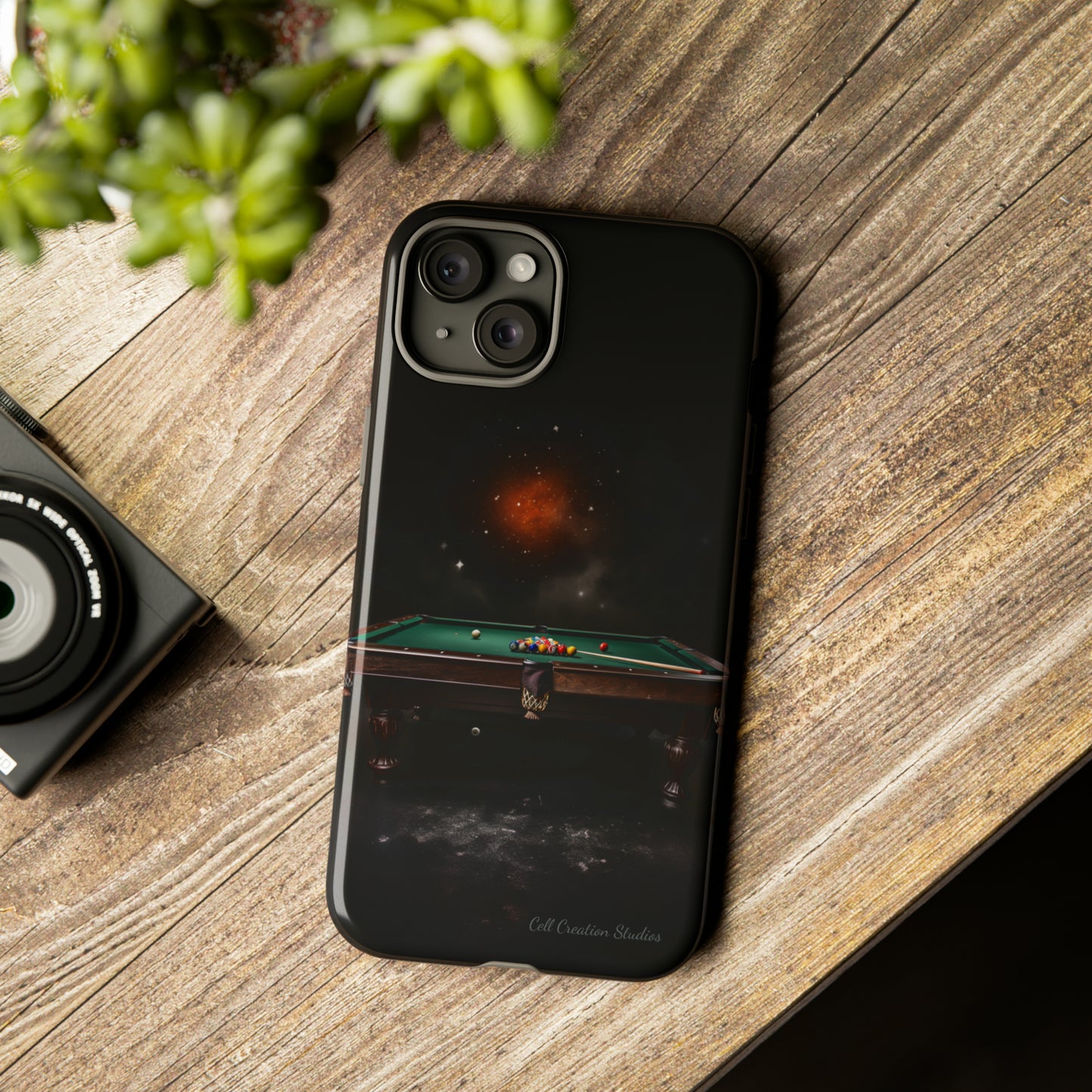 "Rack 'Em Up in Style: Pool Table-Themed Phone Case with Space Background"-Tough Cases