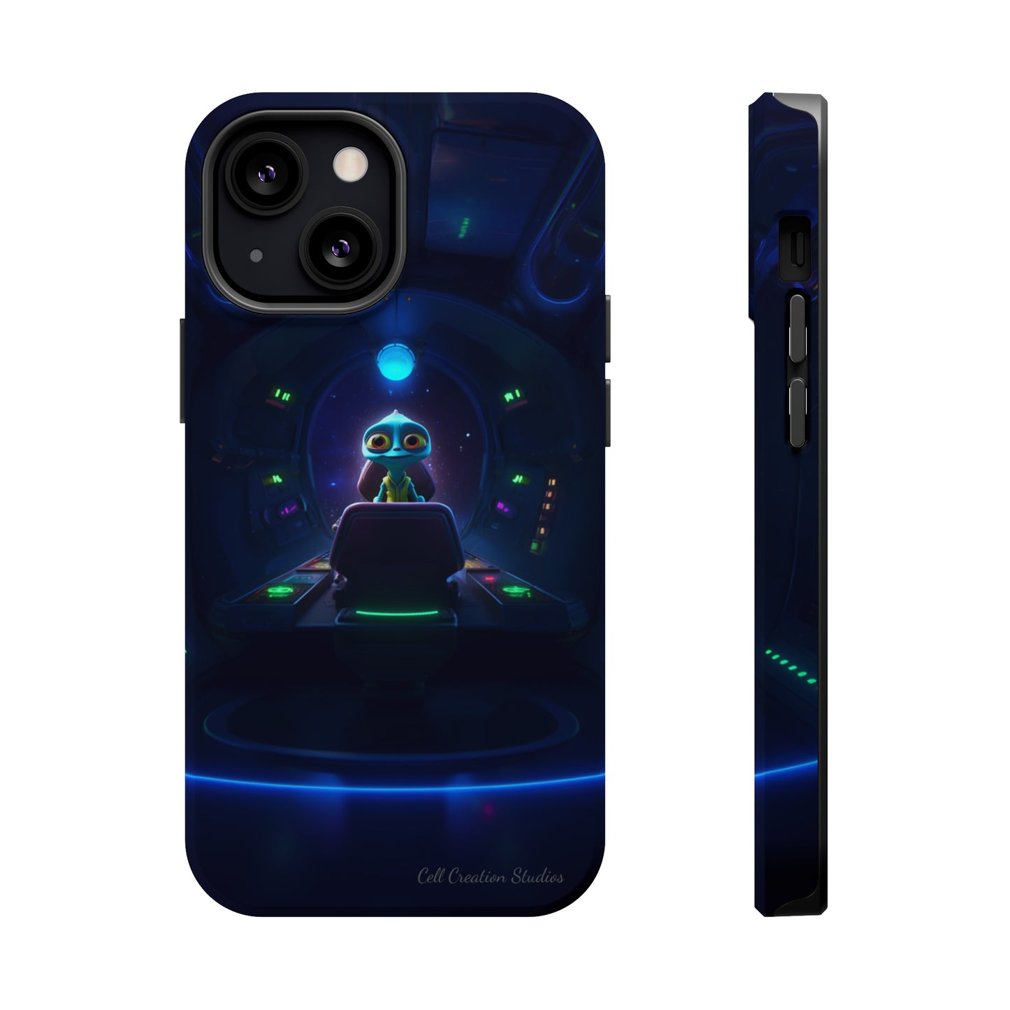 The "Galactic Buddy" Blue Alien Spaceship Phone Case -MagSafe Tough Cases