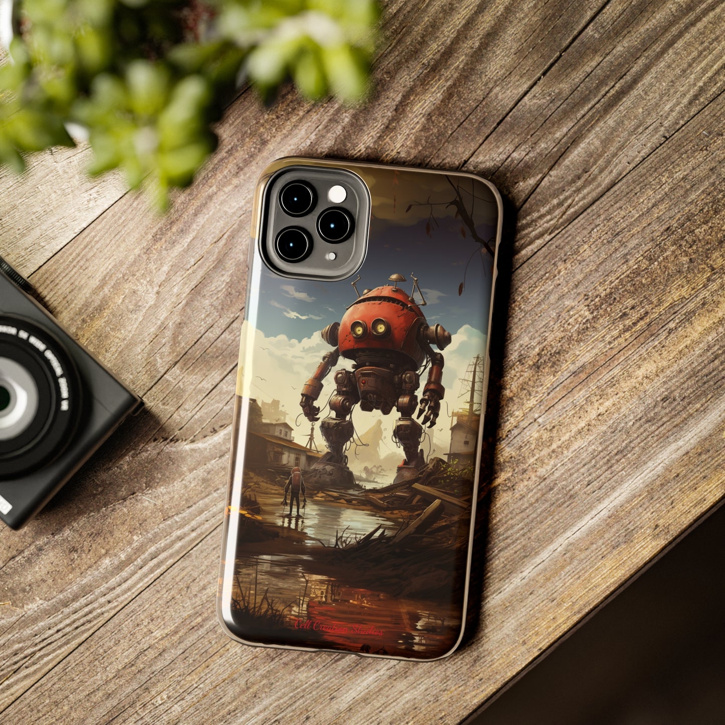 Introducing the "Urban Encounter" Cell Phone Case – Witness the Epic Convergence of Man and Giant Robot -Tough Phone Cases