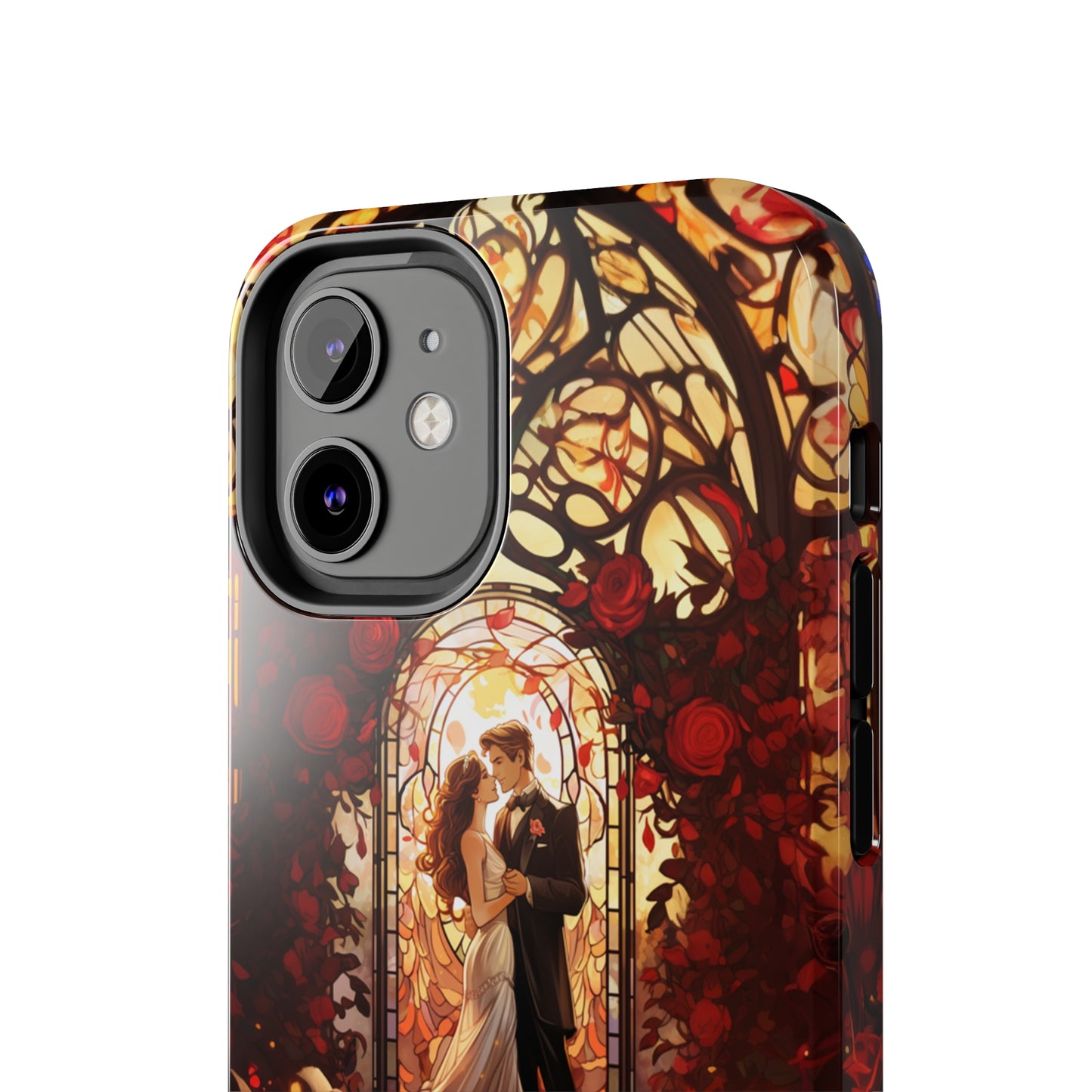 Introducing the "Stained Glass Love" Cell Phone Case – Capture the Romance of a Couple in Front of a Stained Glass Window -Tough Phone Cases