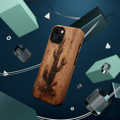 "Cactus Burnt Wood Design" Phone Case -MagSafe Tough Cases