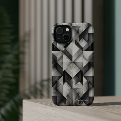 The "Black and White Geometric Pattern" Cell Phone Case- Elevate Your Phone's Style -MagSafe Tough Cases