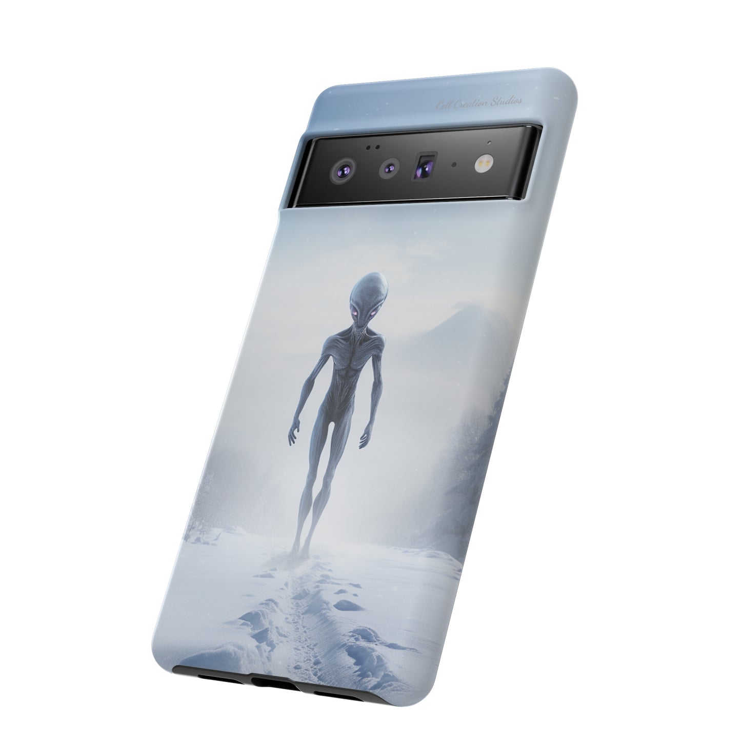 Introducing the "Frosty Extraterrestrial" Cell Phone Case – Embrace Alien Intrigue Amidst the Snowscape -Tough Cases