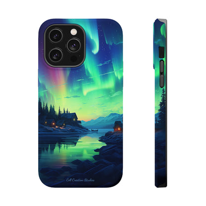 Introducing the "Northern Lights Haven" Cell Phone Case – Experience the Enchantment of Aurora Borealis and Charming Townscape -MagSafe Tough Cases