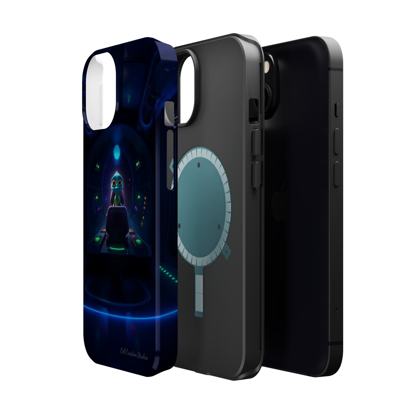 The "Galactic Buddy" Blue Alien Spaceship Phone Case -MagSafe Tough Cases