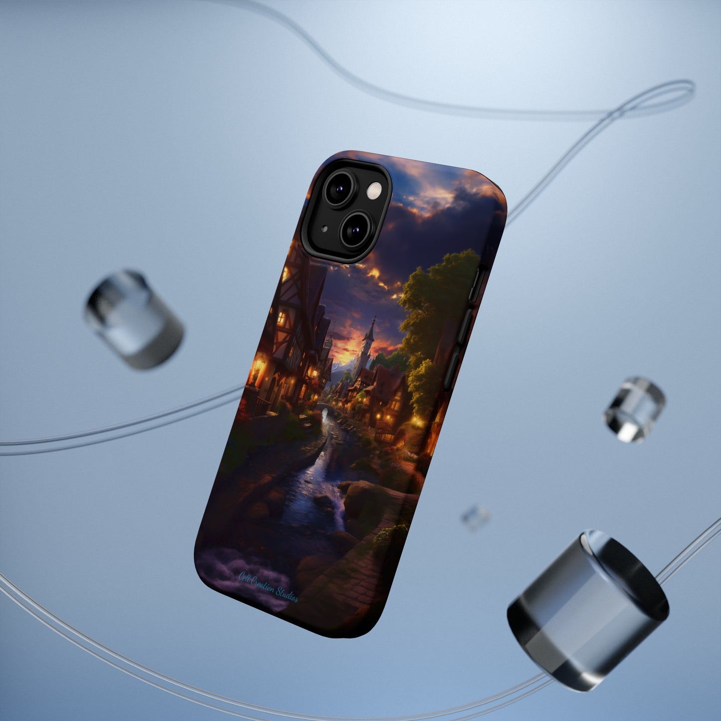 Introducing the "Riverside Serenity" Cell Phone Case – Embrace Peace with a Tranquil Town and Flowing River -MagSafe Tough Cases