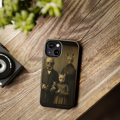 Introducing the "Vintage Odd Creatures" Cell Phone Case – Step into the Eerie Charm of a Haunting Family Portrait -Tough Phone Cases